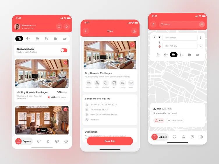 Airbnb mobile app showing AI-powered search and trip discovery interface.